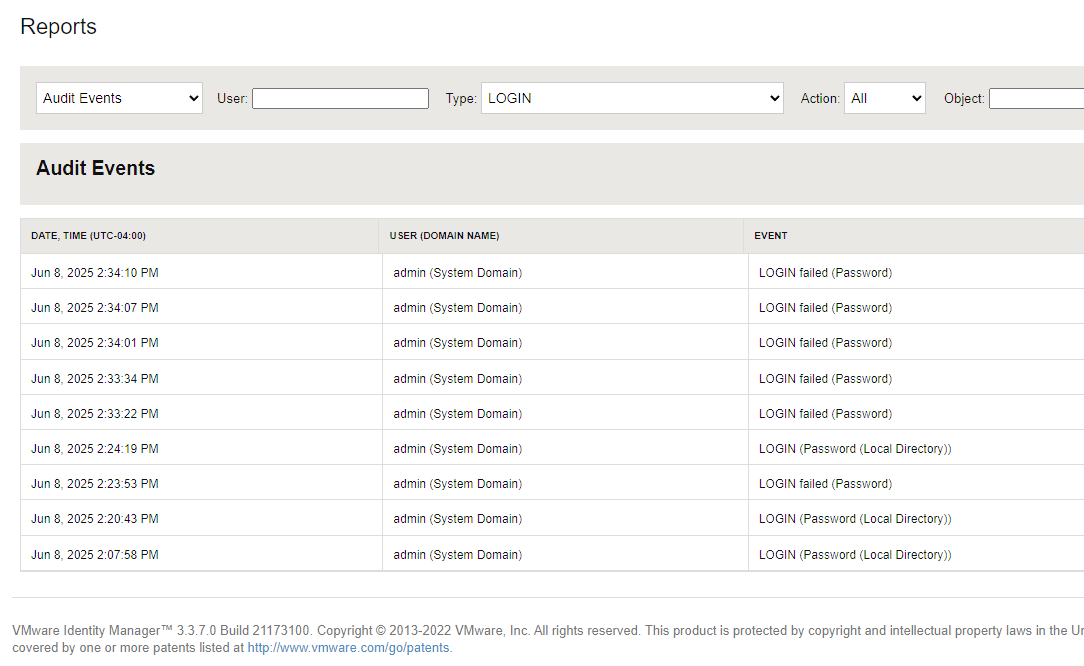 Unknown failed login attempts to vIDM local admin