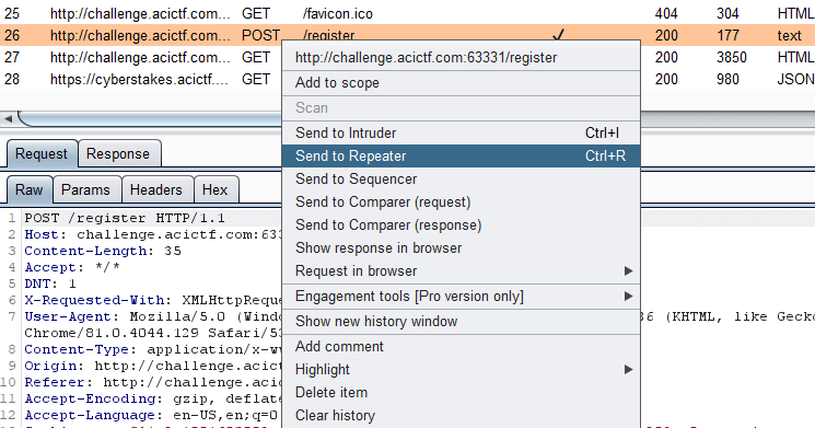 Burp Suite Repeater Option